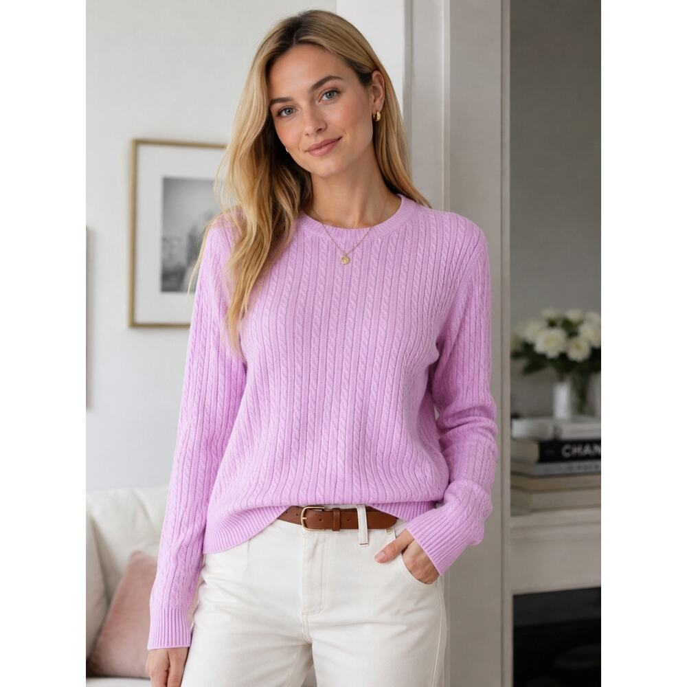 Anne Klein Sport Cashmere Sweater Pink Cable Knit Luxury Pullover M